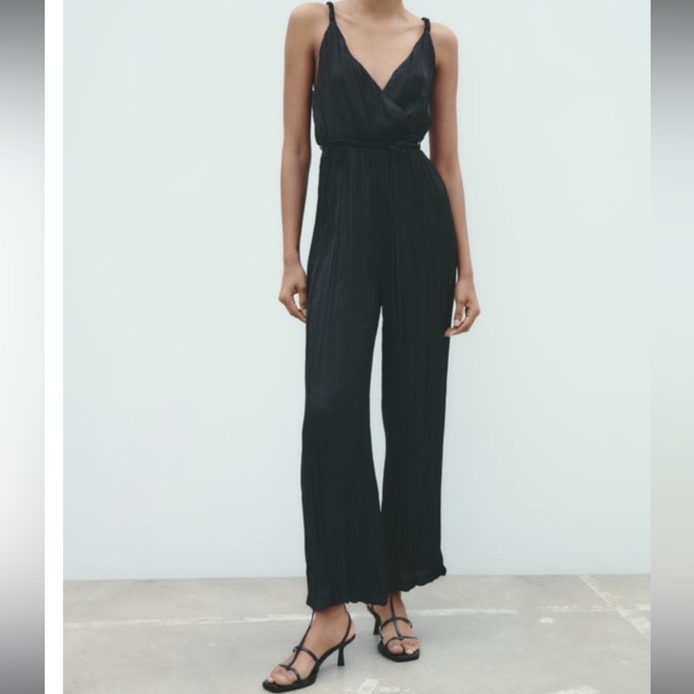 NWT Zara satin crinkle jumpsuit size small